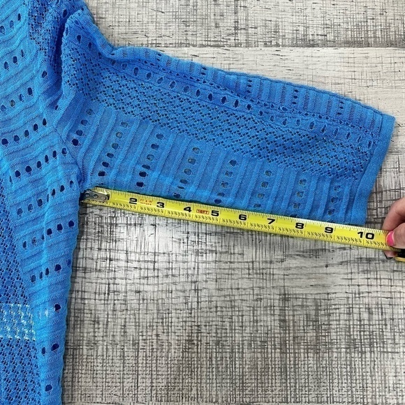 Chico’s Women’s Tie-Front Pointelle Stitch Cardigan Sweater Blue Sz 1/Medum NWOT - Picture 8 of 11